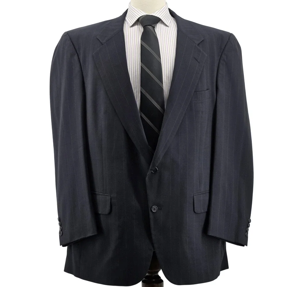 Vintage Burberrys Suit‎ Jacket Mens M Blue Striped Wool Single-Breasted 2 Button